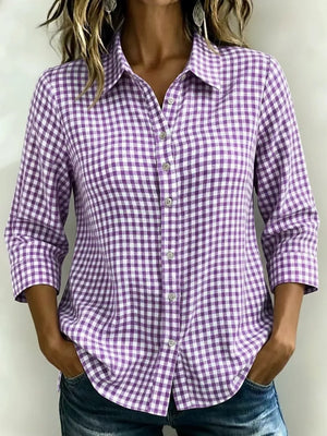 Full Size Plaid Collared Button Up Shirt, fit detail