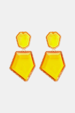Yellow resin facet drop earrings with gold trim