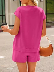 Button Detail Short Sleeve Top And Shorts Set in Lavender Purple, view 20