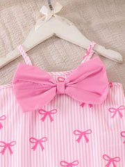 Children's Striped Bow Cami And Shorts Set in Pink, side view