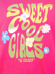 Pink t-shirt with "Sweet Cool Girls" graphic and flowers