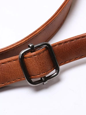 Brown leather handbag strap with silver buckle detail