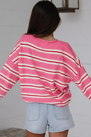 Striped Button-up Cardigan in Pink, side view