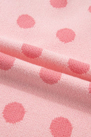 Pink polka dot knit cardigan with textured fabric detail