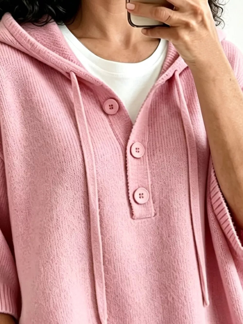 Striped Hooded Sweater With Button Detail in Blue, view 17