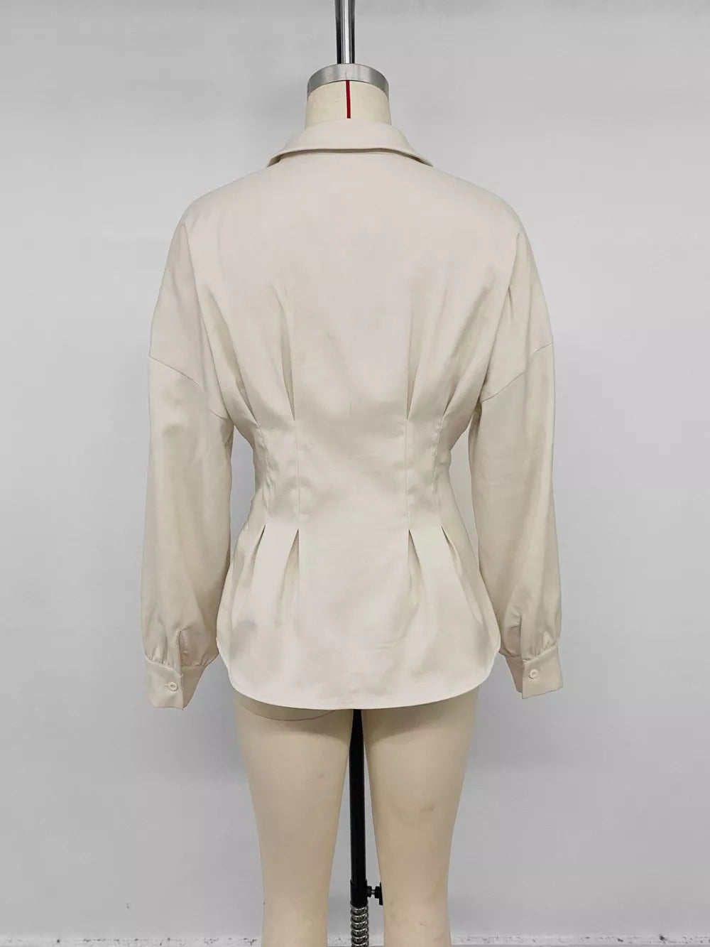 Ruched Button-up Peplum Shirt in Apricot, view 13