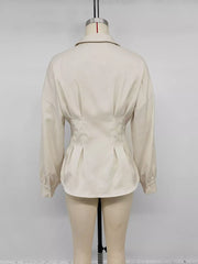 Ruched Button-up Peplum Shirt in Apricot, view 13