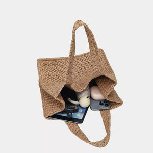 Woven Straw Handbag in Green, view 13