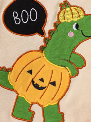 Children's Dinosaur Long Sleeve Bodysuit And Pants Set in Green, close-up detail