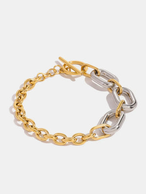 Two-tone chain link bracelet with toggle clasp, gold and silver finish