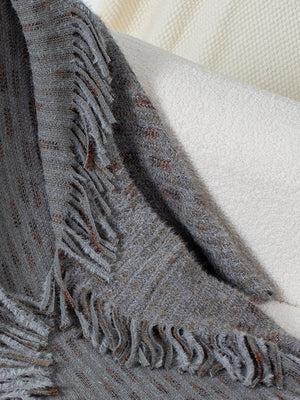 Dark Gray textured acrylic shawl cardigan with fringe details