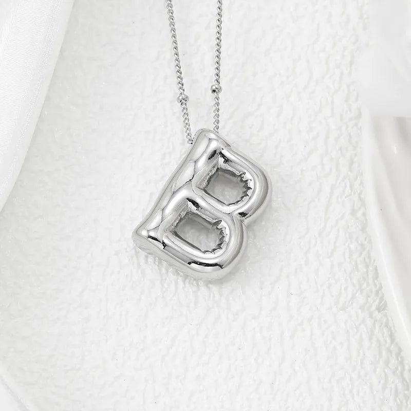Silver initial B pendant necklace with beaded chain