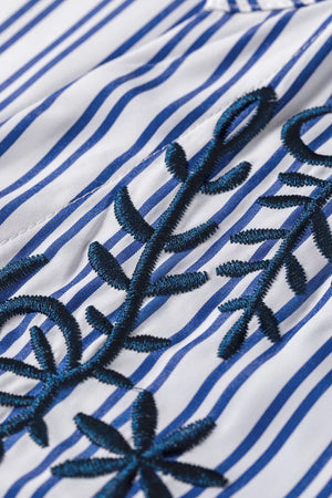 Stripe Embroidered Button Front Long Sleeve Shirt, fit detail