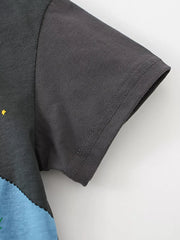 Toddler t-shirt with short sleeves in dark grey cotton, featuring a yellow star detail.