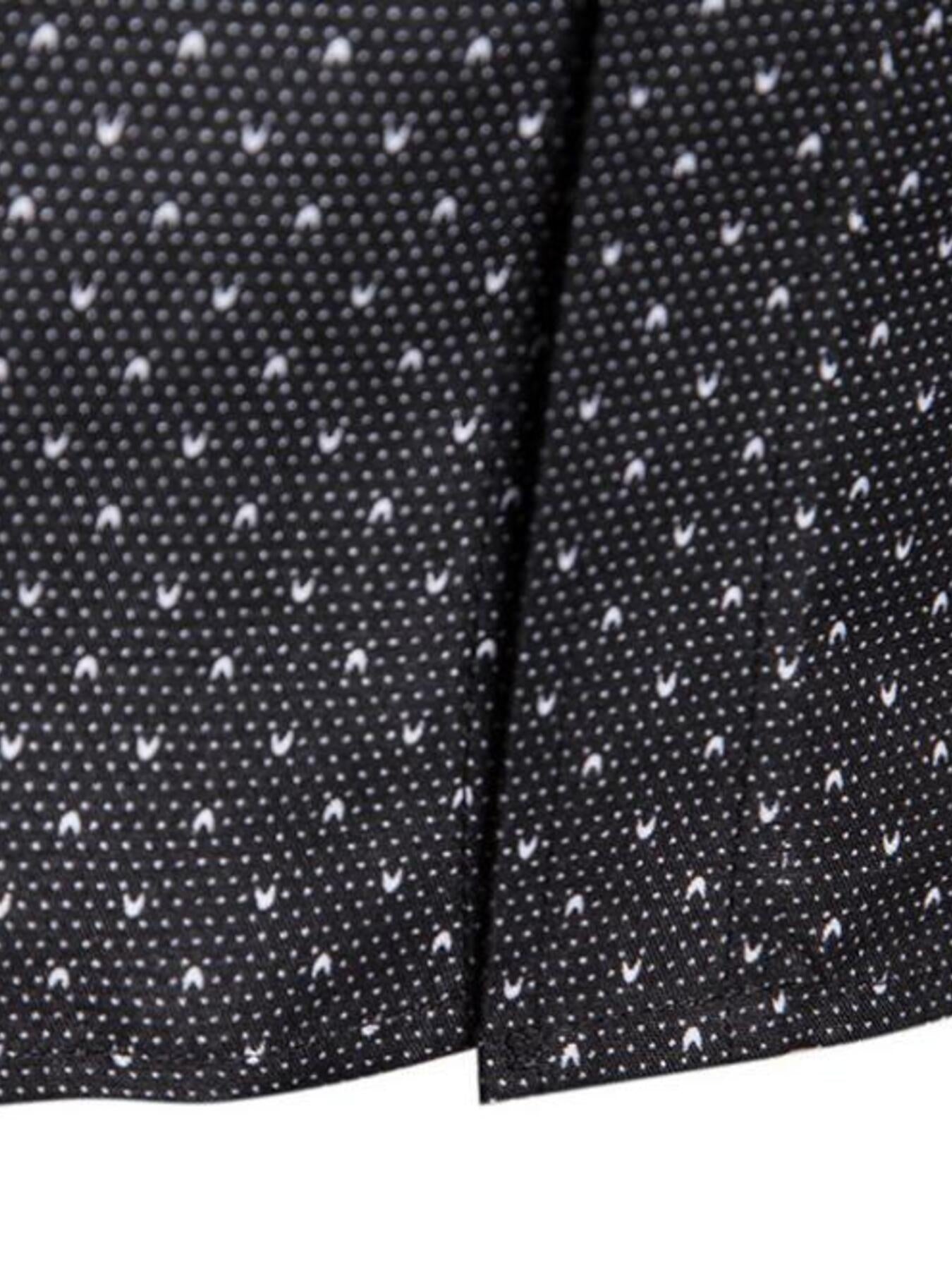 Black cotton slim fit shirt with micro-dotted pattern