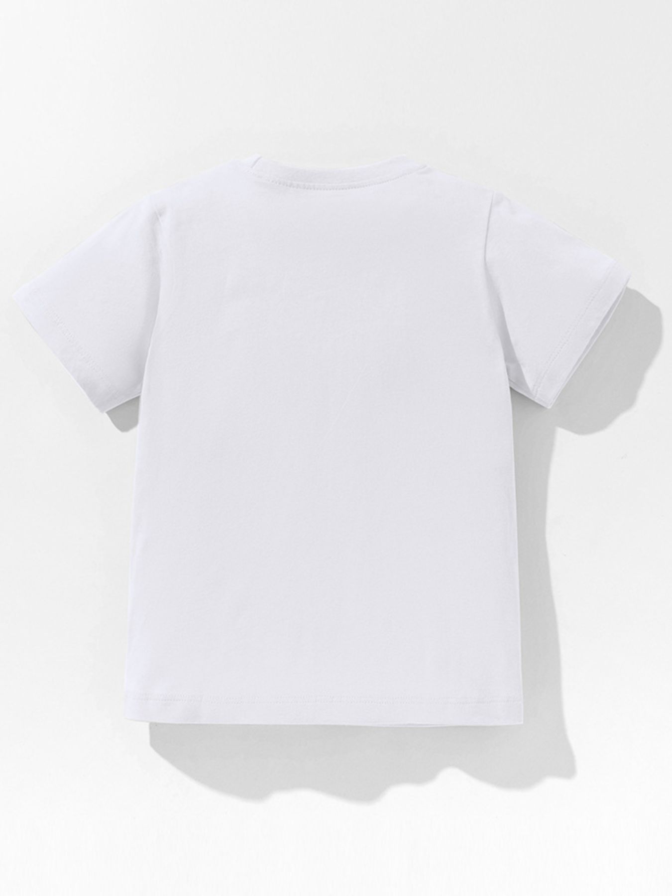 White cotton toddler t-shirt with short sleeves and crew neck.