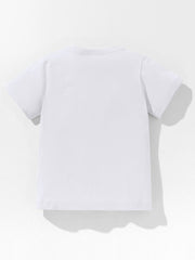 White cotton toddler t-shirt with short sleeves and crew neck.