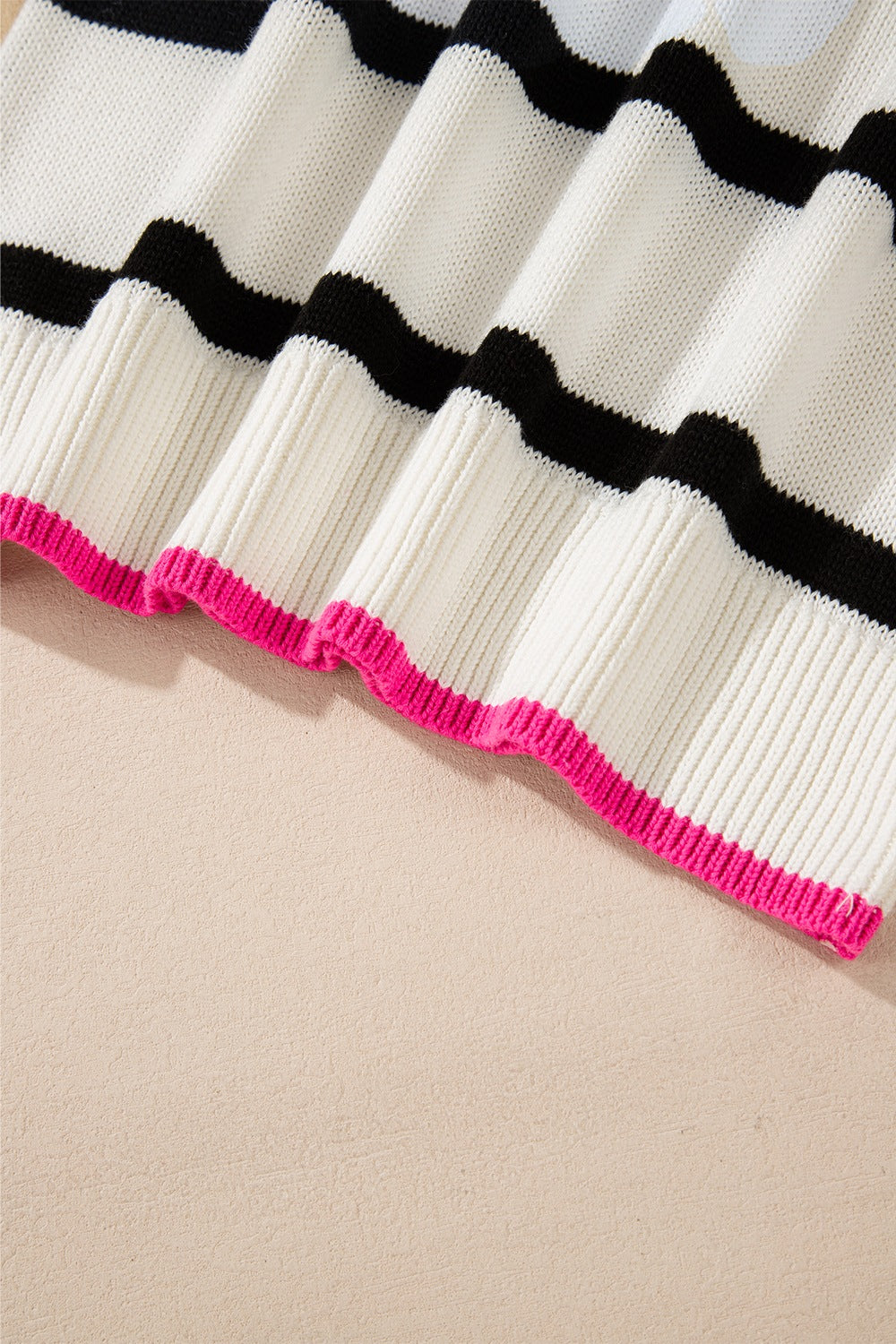 Contrast Trim Breton Knit sweater in stripe with black and pink trim