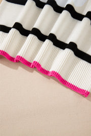 Contrast Trim Breton Knit sweater in stripe with black and pink trim