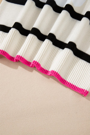 Contrast Trim Breton Knit sweater in stripe with black and pink trim