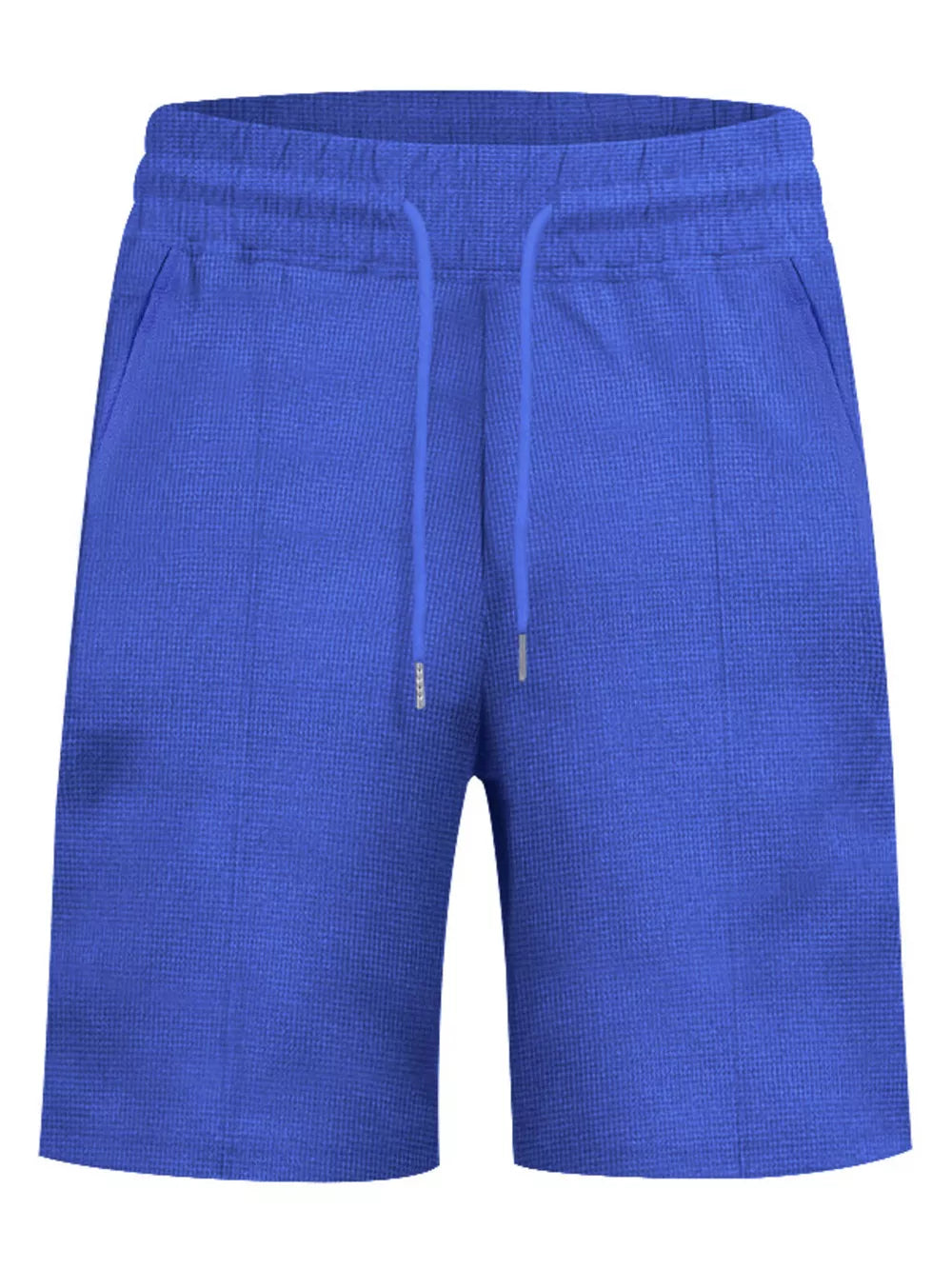 Sapphire blue casual shorts with drawstring and lace-up detail.