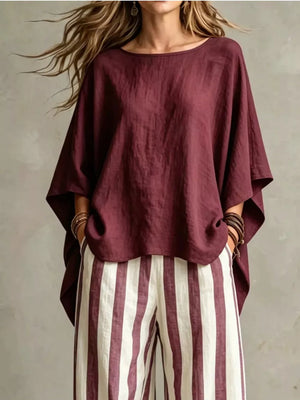 Solid Color Top And Pants Two-piece Set Plus Size, model styling view