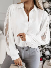 Lace-sleeve Button Up Shirt in Dark Green, product detail