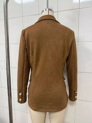 Single-breasted Lapel Collar Blazer in Brown, back view