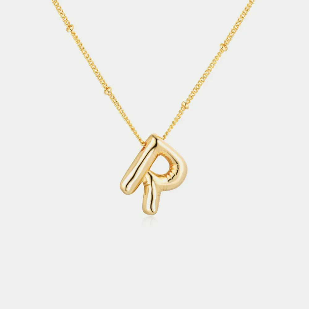 Gold initial R charm necklace with beaded chain