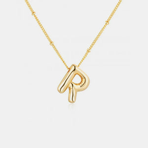 Gold initial R charm necklace with beaded chain