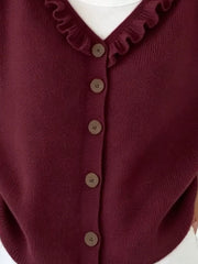 Ruffled Neckline Button-up Cardigan in White, view 11