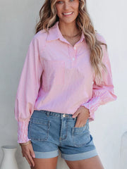 Effortlessly Chic Smocked Cuff Button Shirt