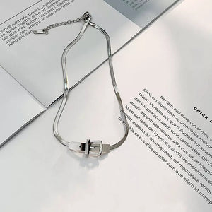 Chic Buckle Titanium Steel Silver Choker Necklace in Silver, back view