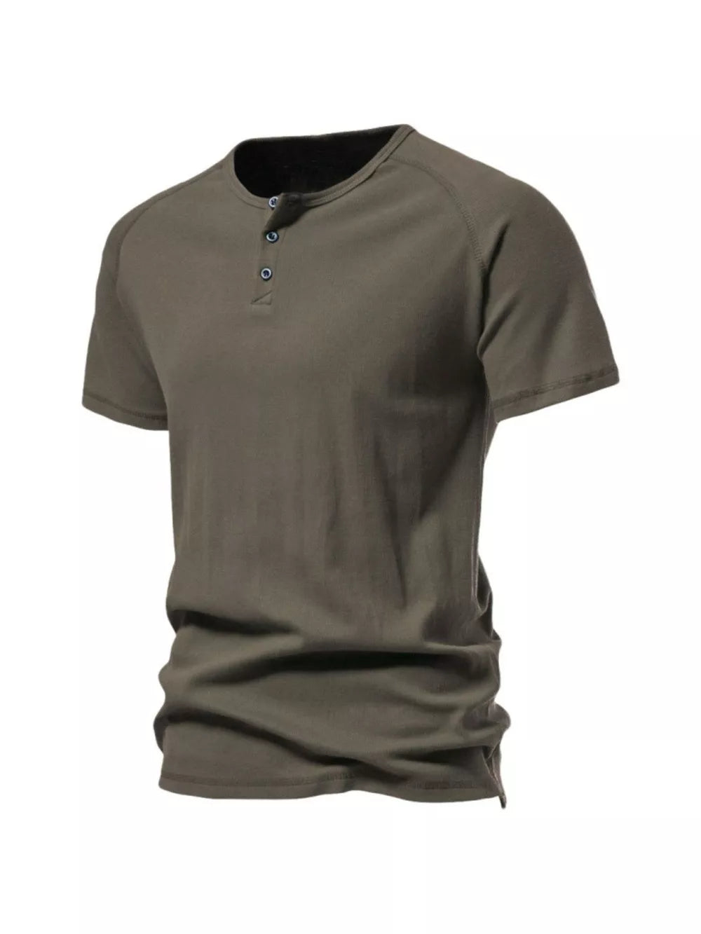 Men's Army Green Cotton Henley T-Shirt with button detail