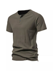Men's Army Green Cotton Henley T-Shirt with button detail