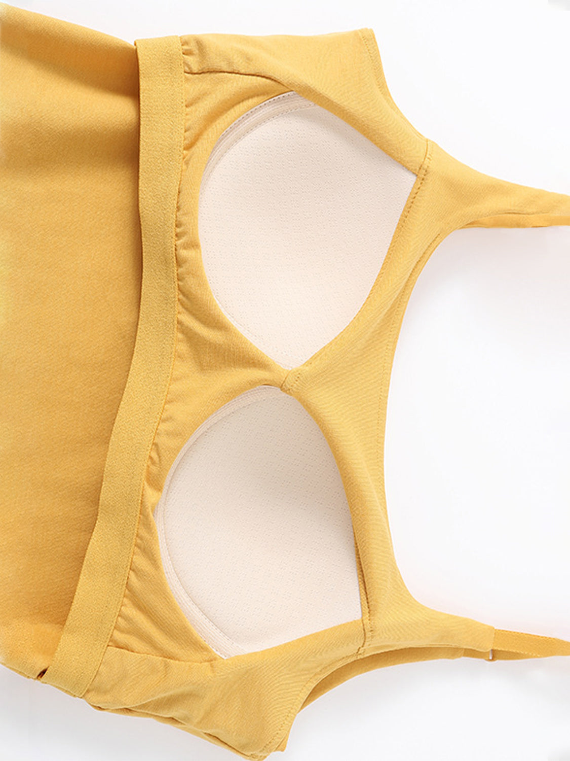Mustard built-in bustier crop camisole with padded cups and a scoop neckline.