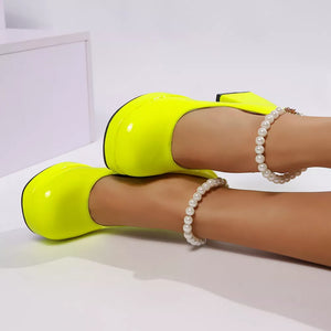 Round Toe Block Heel Pumps in Pink, view 14
