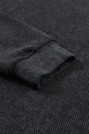 Dark Gray textured ribbed crewneck pullover sweater cuff detail