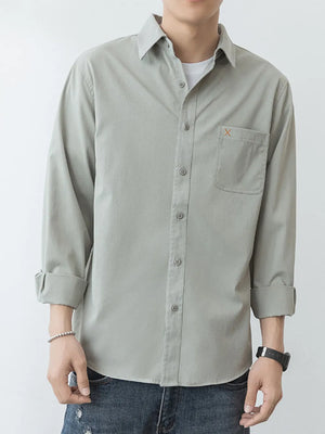 Men's Plus Size Button Up Long-sleeve Shirt in Light Green, model styling view
