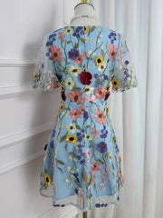 Floral Embroidery V-neck Mini Dress