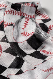 Checkered Baseball Bow Print Mesh Top in Black, back view