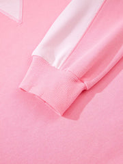 2-tone Color Block Patchwork Sweatshirt in Pink, fit detail