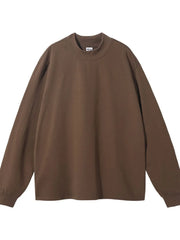 Oversized crewneck long sleeve tee in coffee brown with a mock neck detail.