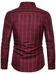 Men's Plus Size Classic Plaid Button-down Shirt, fabric detail