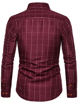 Men's Plus Size Classic Plaid Button-down Shirt, fabric detail