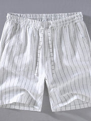 Men's white striped chino shorts with drawstring waist and pockets