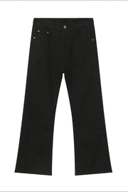 Black denim wide-leg trousers with a casual fit and classic five-pocket styling.