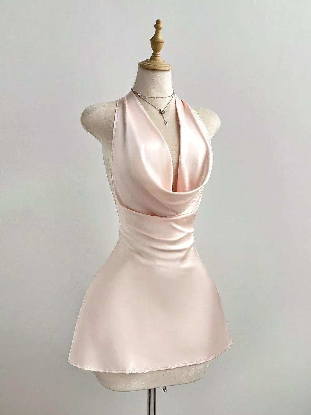 Satin Backless Halter Neck Mini Dress, side view