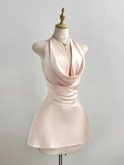 Satin Backless Halter Neck Mini Dress, side view