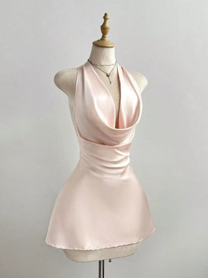 Satin Backless Halter Neck Mini Dress, side view